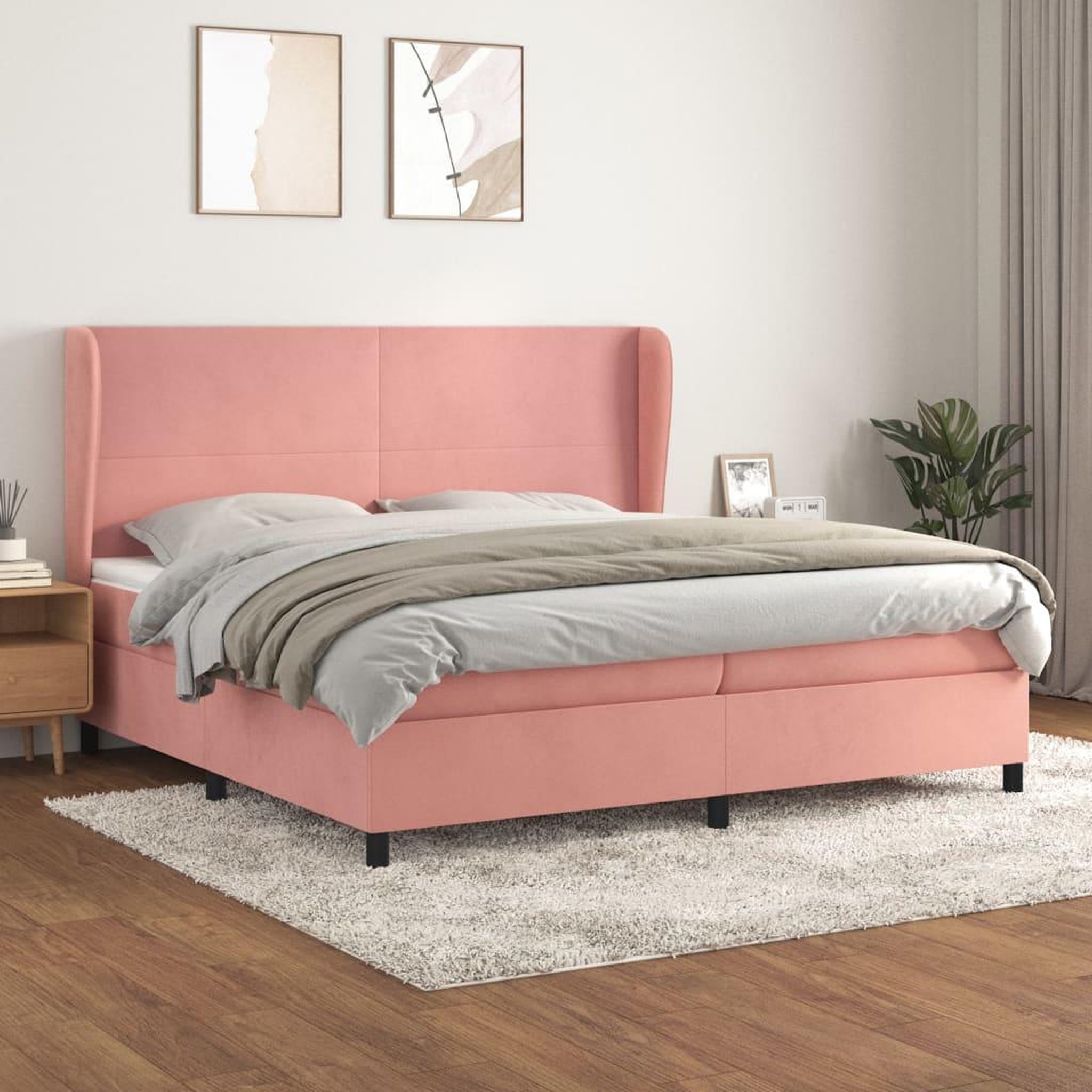 Voir la diapositive 1 : VIDAXL Sommier a lattes de lit avec matelas Rose 200x200 cm Velours