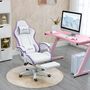 Voir la diapositive 4 : VINSETTO Chaise de bureau gaming - inclinable, pivotant, réglable - coussins lombaires têtière inclus - mauve blanc