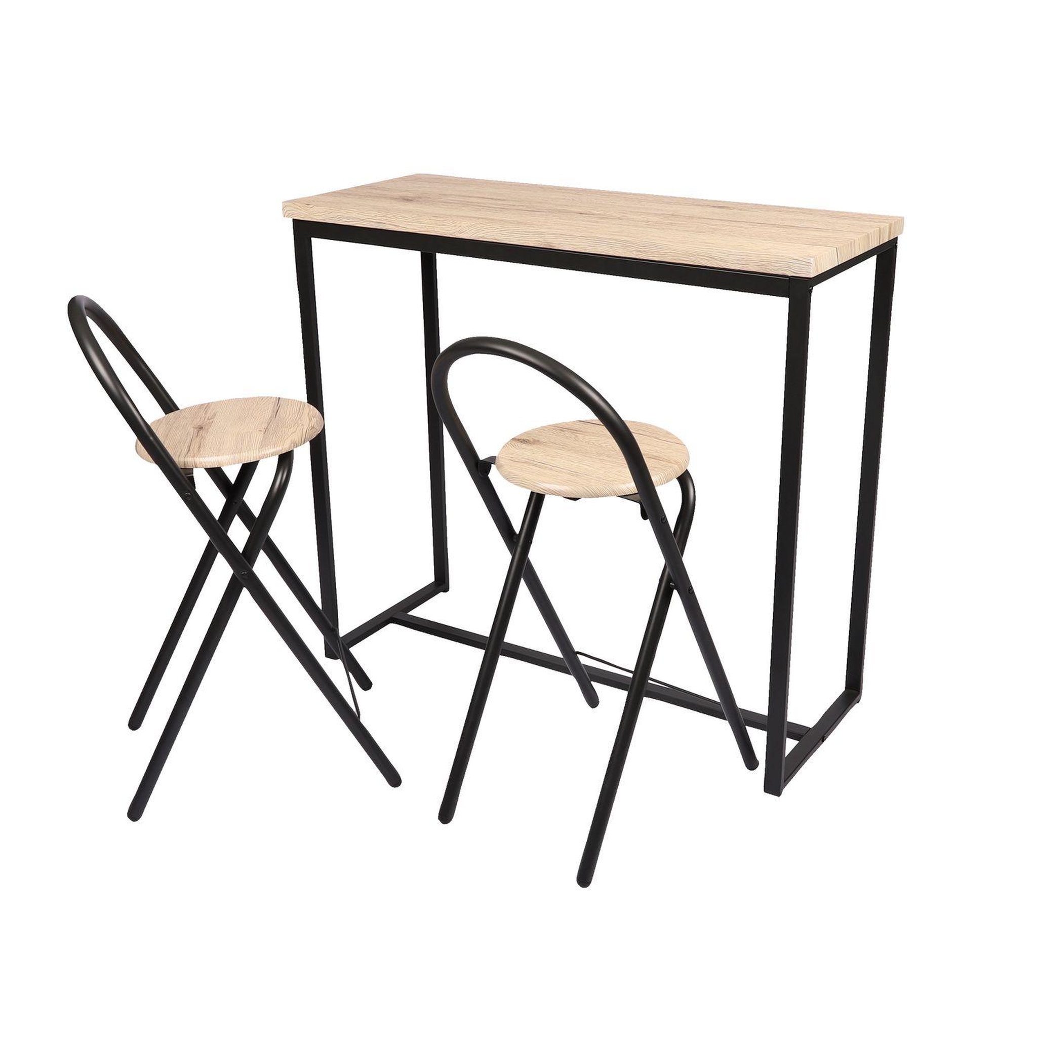 TOILINUX Table murale et ses 2 tabourets dock en mdf et métal - h.90 cm x l.100 cm - beige et noir