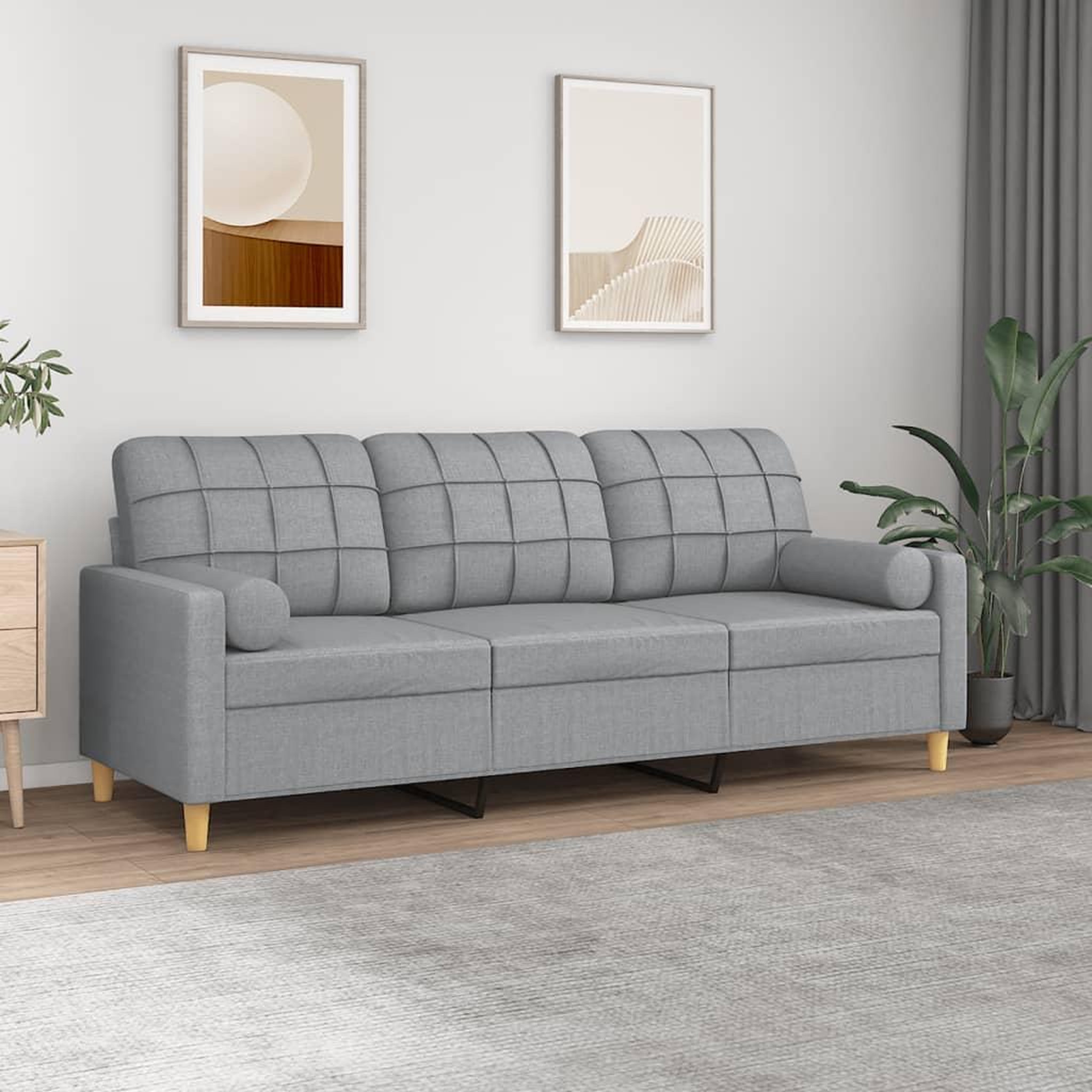 VIDAXL Canape 3 places avec oreillers gris clair 180 cm tissu