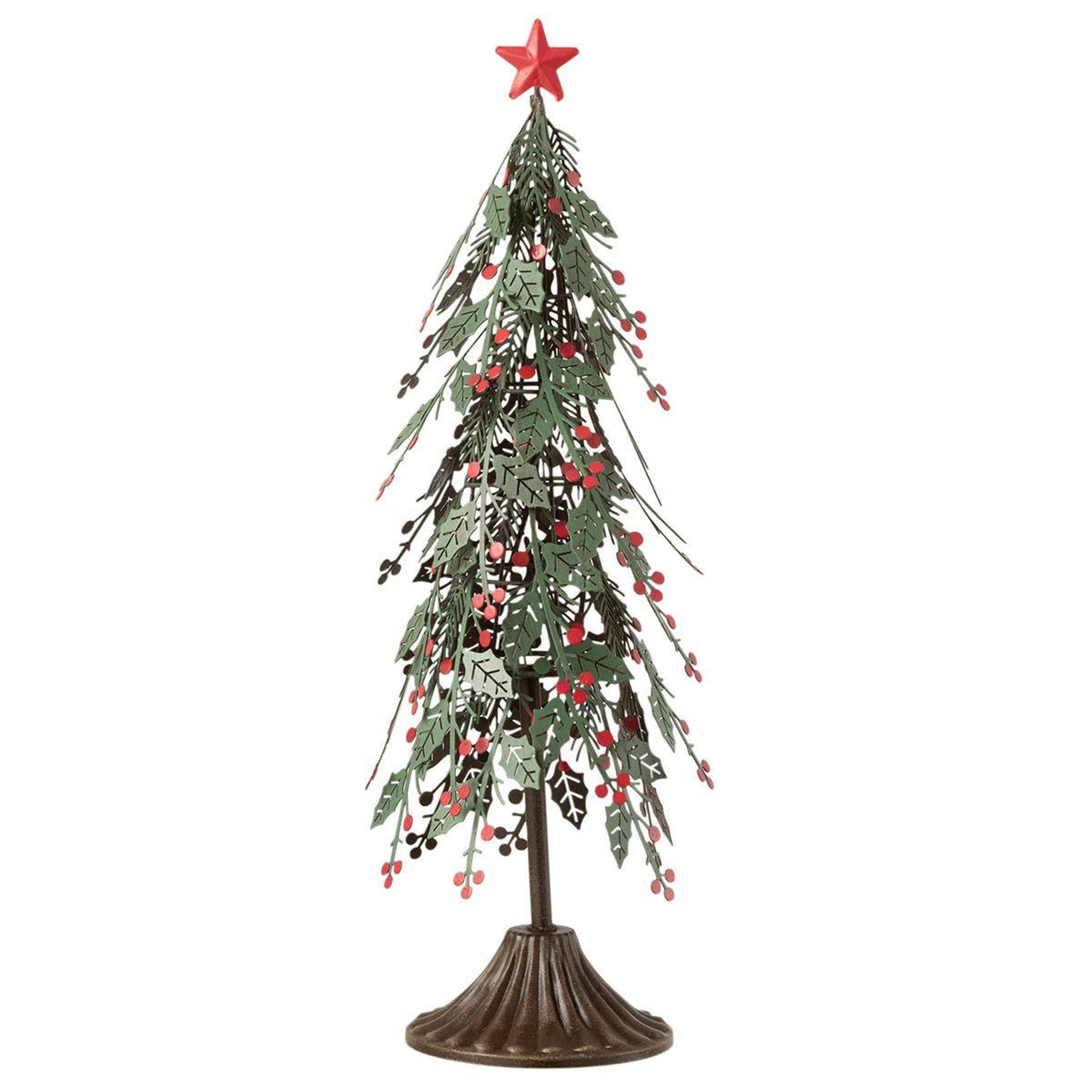 Voir la diapositive 1 : J-LINE Sapin de Noël à Poser  Feuilles  40cm Vert & Rouge
