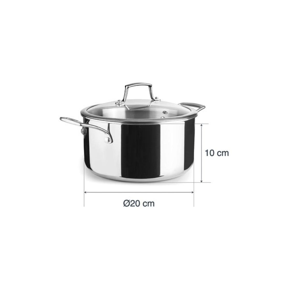 Lacor Faitout inox 20cm + couvercle verre - 60870