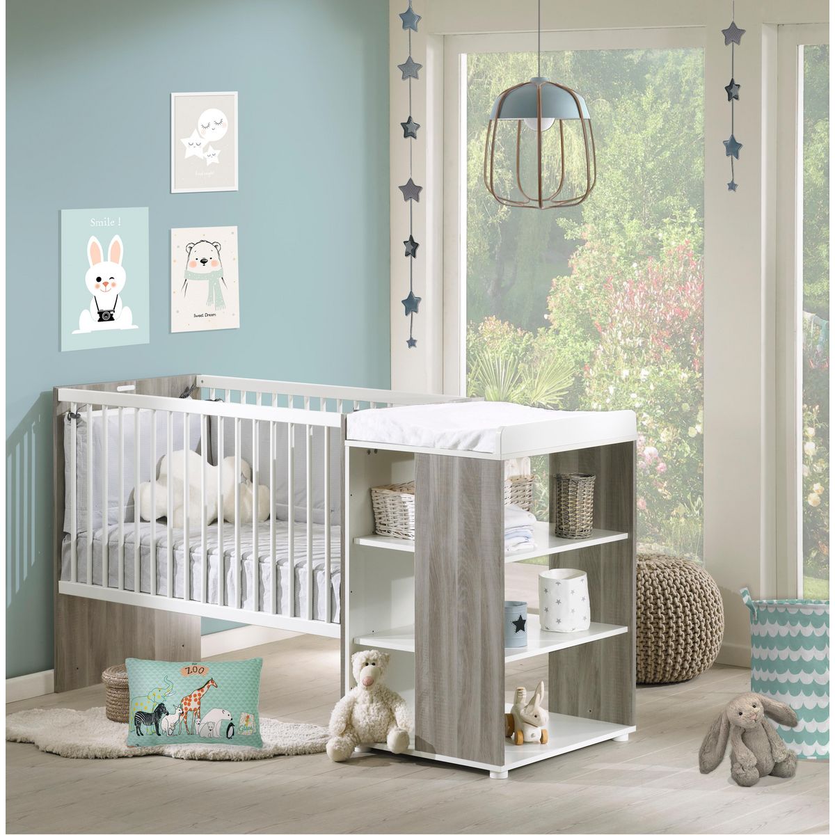 BABY PRICE Lit bébé combiné 60 x120 cm évolutif en 90 x190 cm SLEEPY/FLO