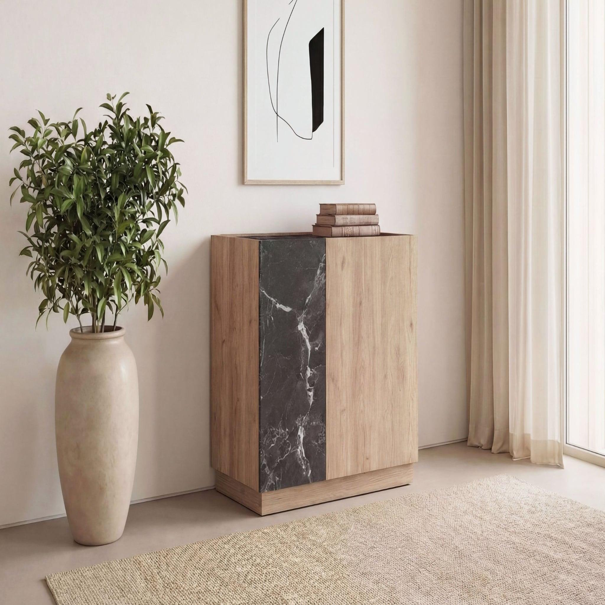 Voir la diapositive 3 : CASANOVA PARIS Auren - mini commode 2 portes 80cm en mélamine - chêne clair