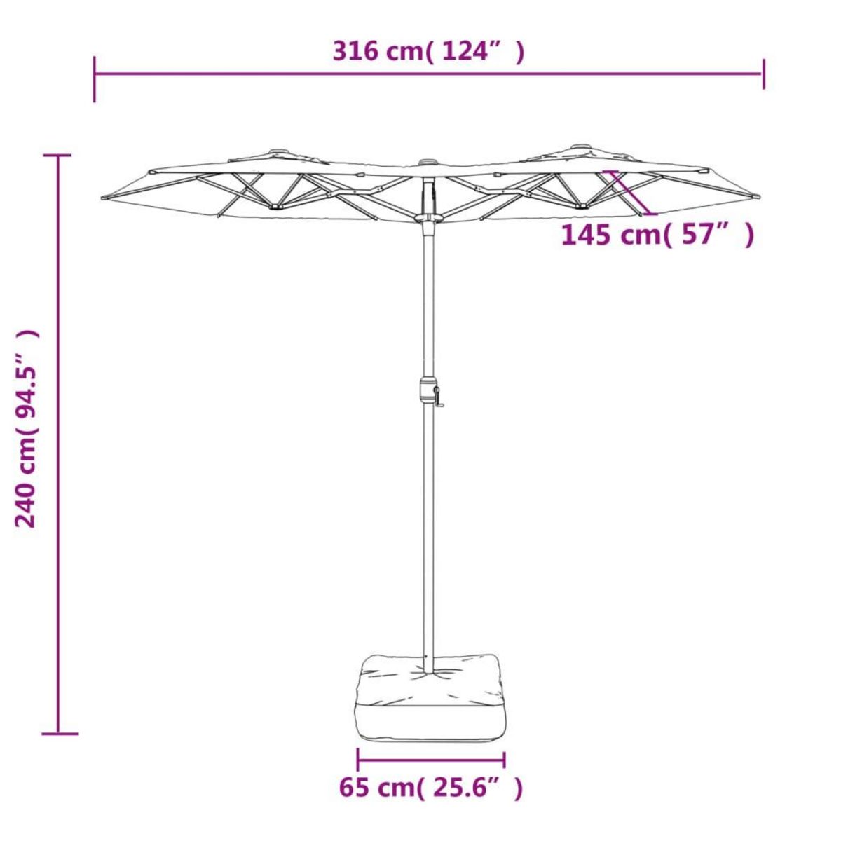 VIDAXL Parasol de jardin a double tete blanc sable 316x240 cm
