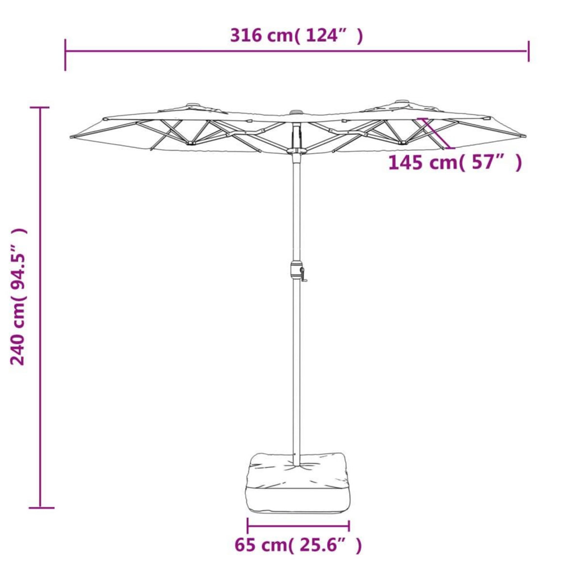 VIDAXL Parasol de jardin a double tete blanc sable 316x240 cm
