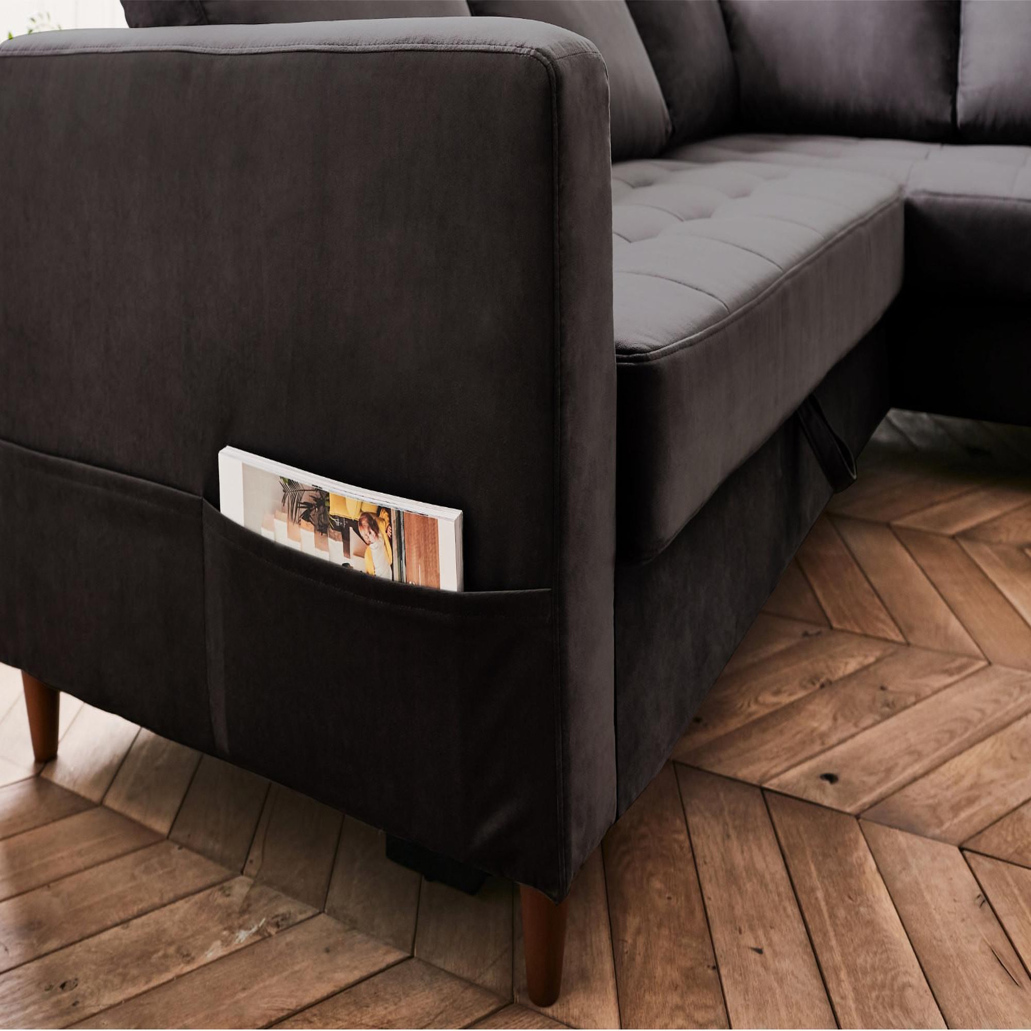 Voir la diapositive 4 : BEST MOBILIER Anna - canapé d'angle droit - 5 places - convertible - en velours