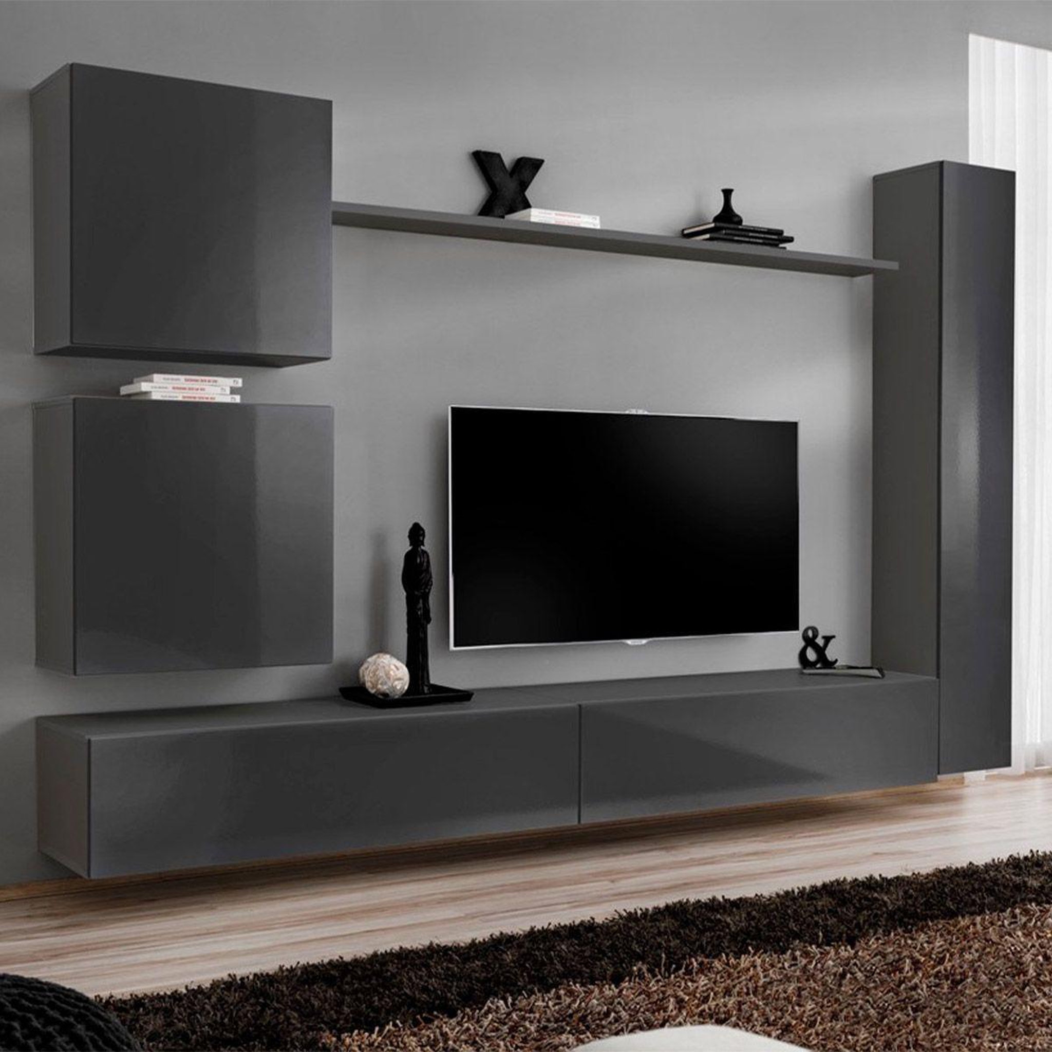 Voir la diapositive 1 : Paris Prix Meuble TV Mural Design  Switch VIII  280cm Gris