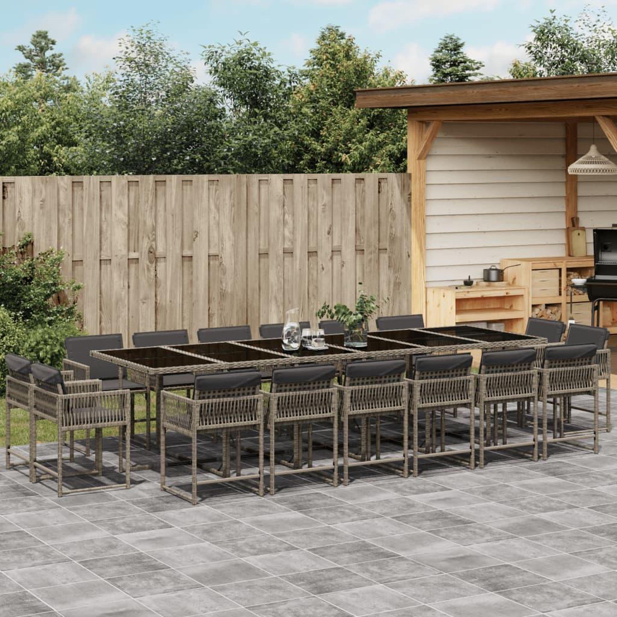 VIDAXL Ensemble a manger de jardin 17 pcs et coussins resine tressee