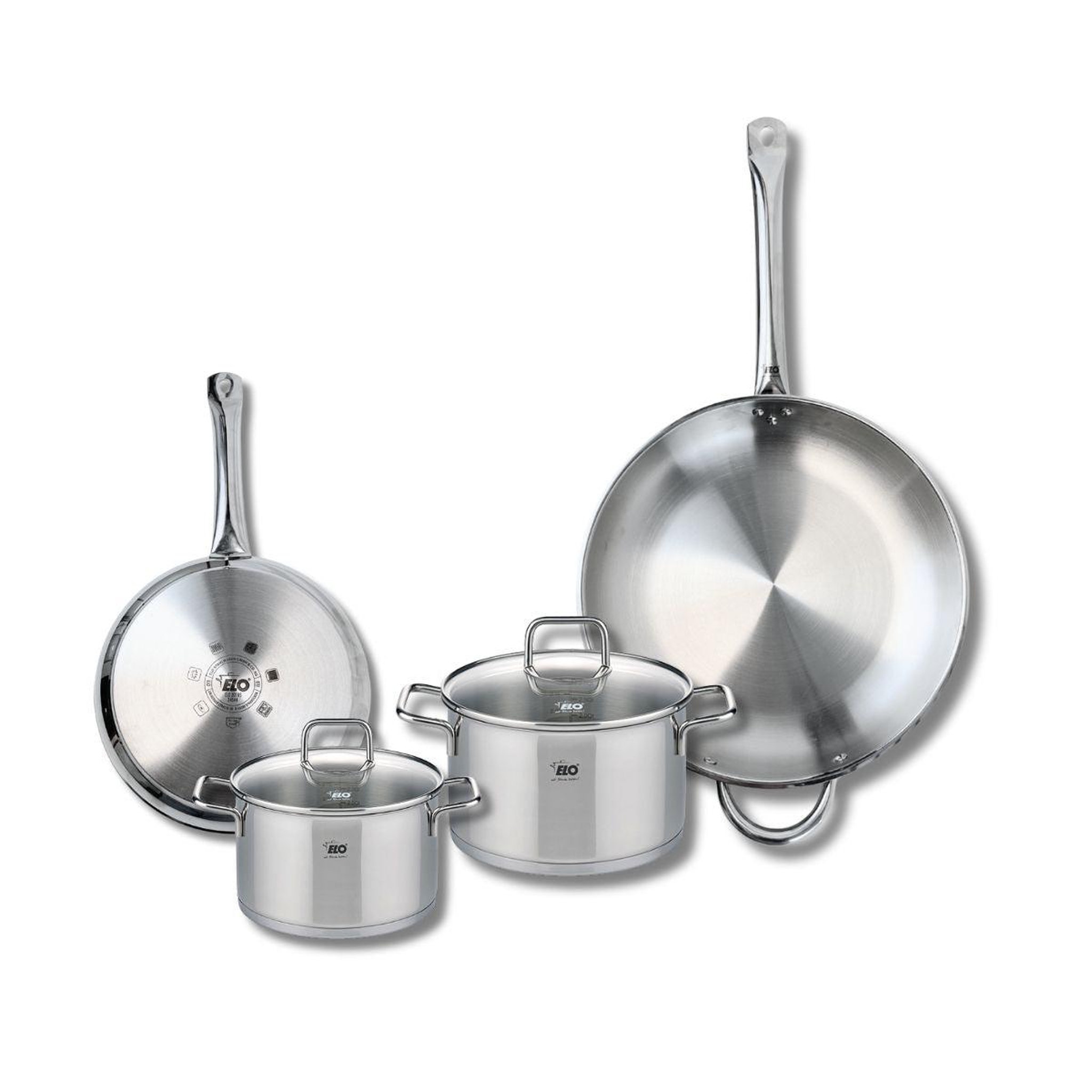 ELO Ensemble de 2 poêles de cuisson 24 et 32 cm et 2 faitouts 16 et 20 cm elo profi citrin