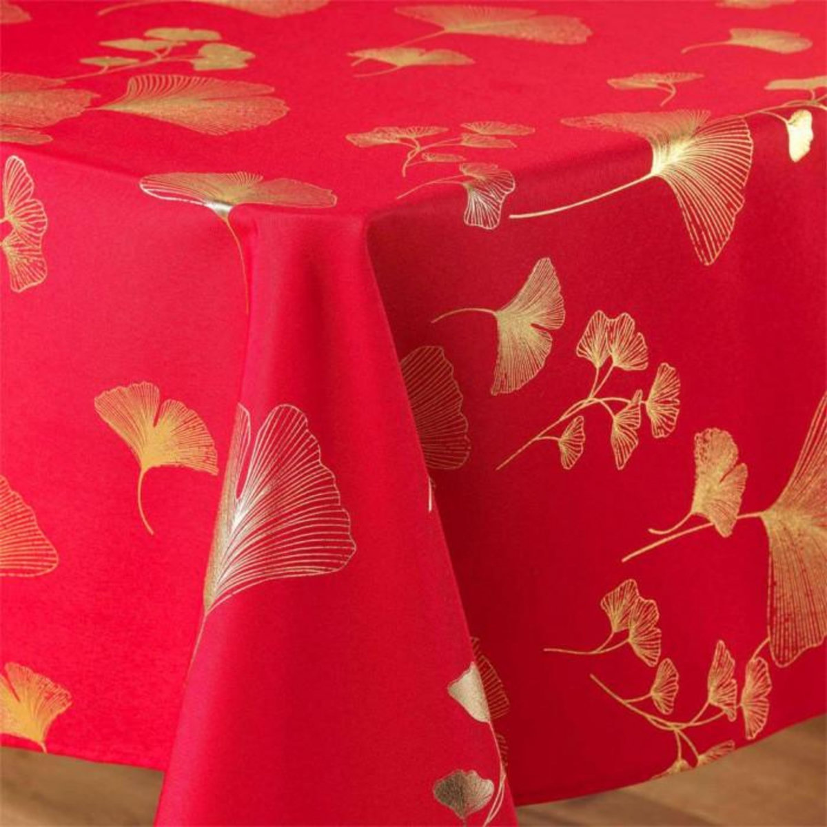 Paris Prix Nappe Imprimé Métallisé  Bloomy  150x300cm Rouge & Or