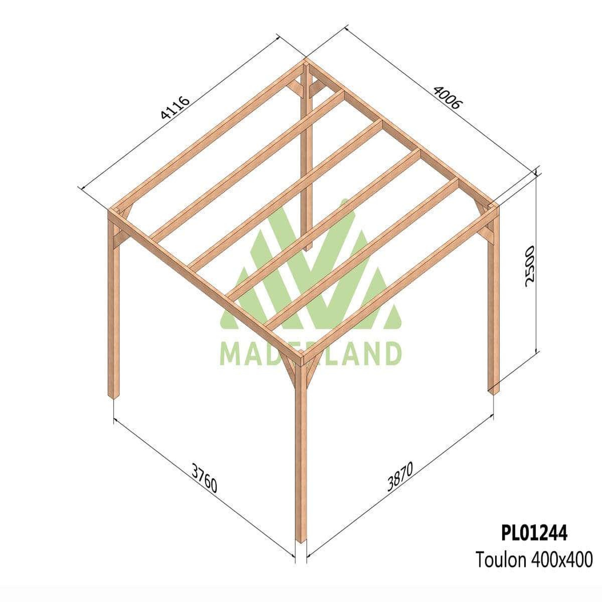 JARDIDECO Pergola en bois lamellé-collé toulon 400 x 400 cm - maderland