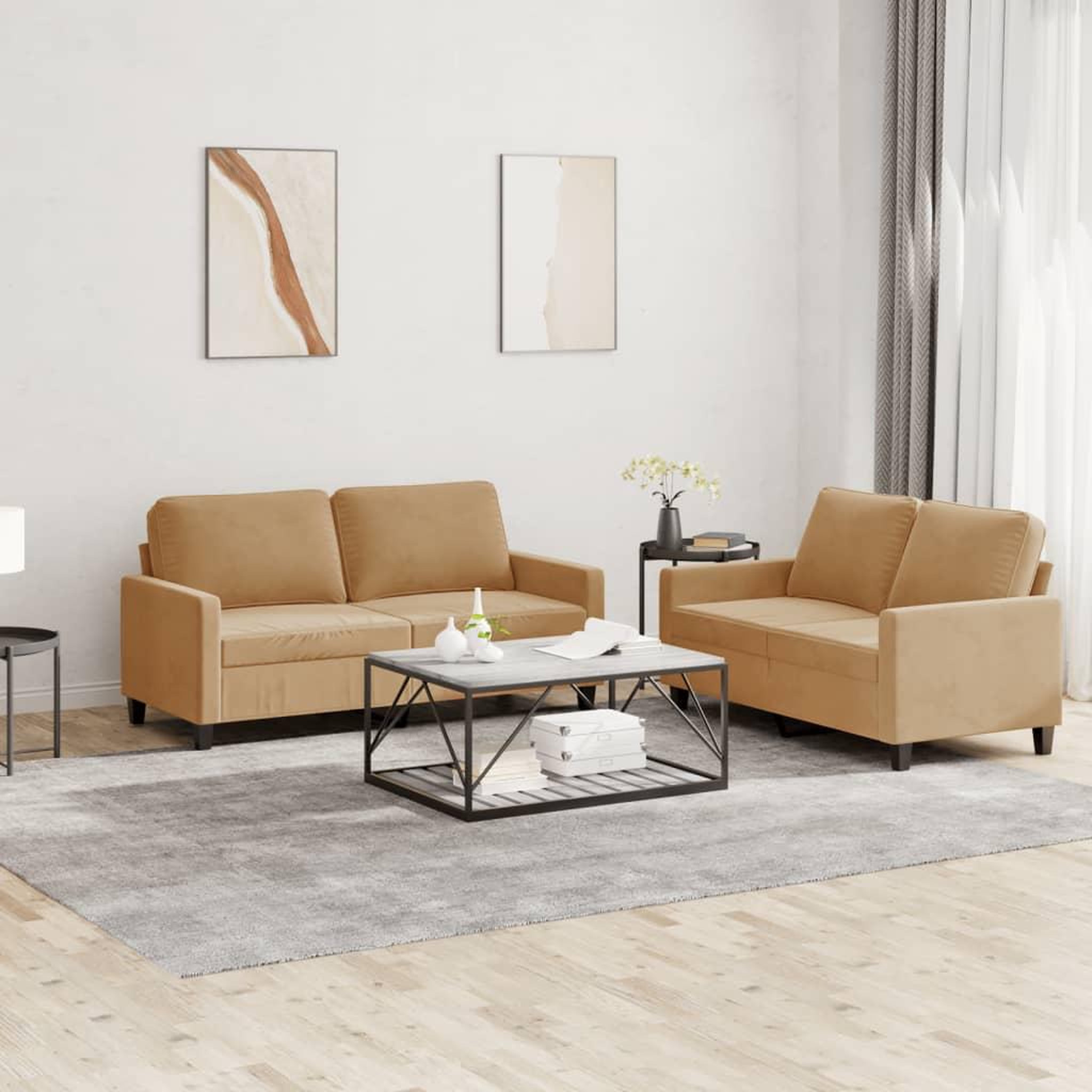VIDAXL Ensemble de canapes 2 pcs avec coussins Marron Velours
