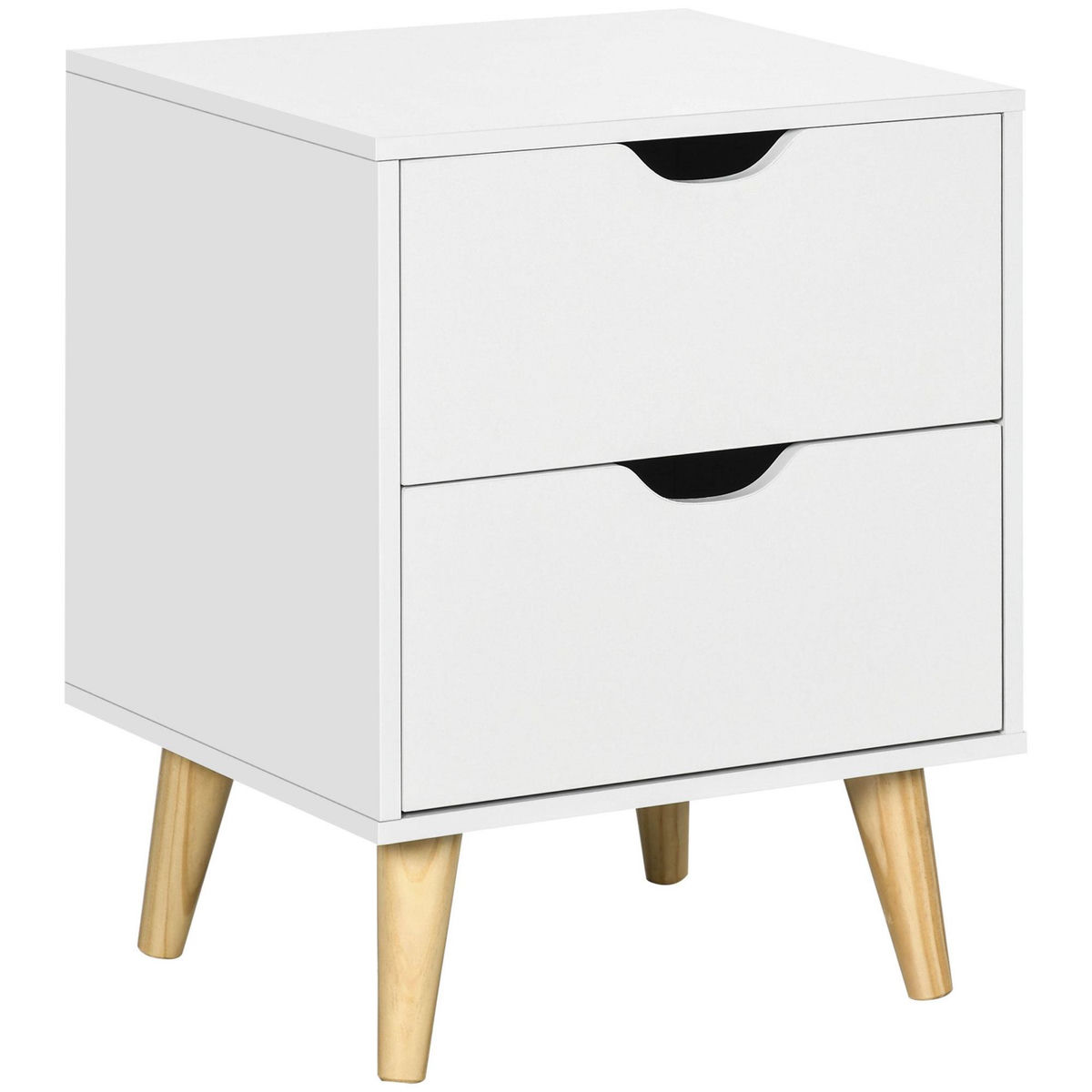 HOMCOM Chevet table de nuit design scandinave 2 tiroirs piètement bois pin panneaux particules blanc