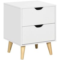 HOMCOM Lot de 2 tables de chevet table de nuit LED tiroir niches plateau 40  x 40 x 55 cm blanc brillant laqué