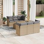 VIDAXL Salon de jardin avec coussins 7 pcs beige resine tressee