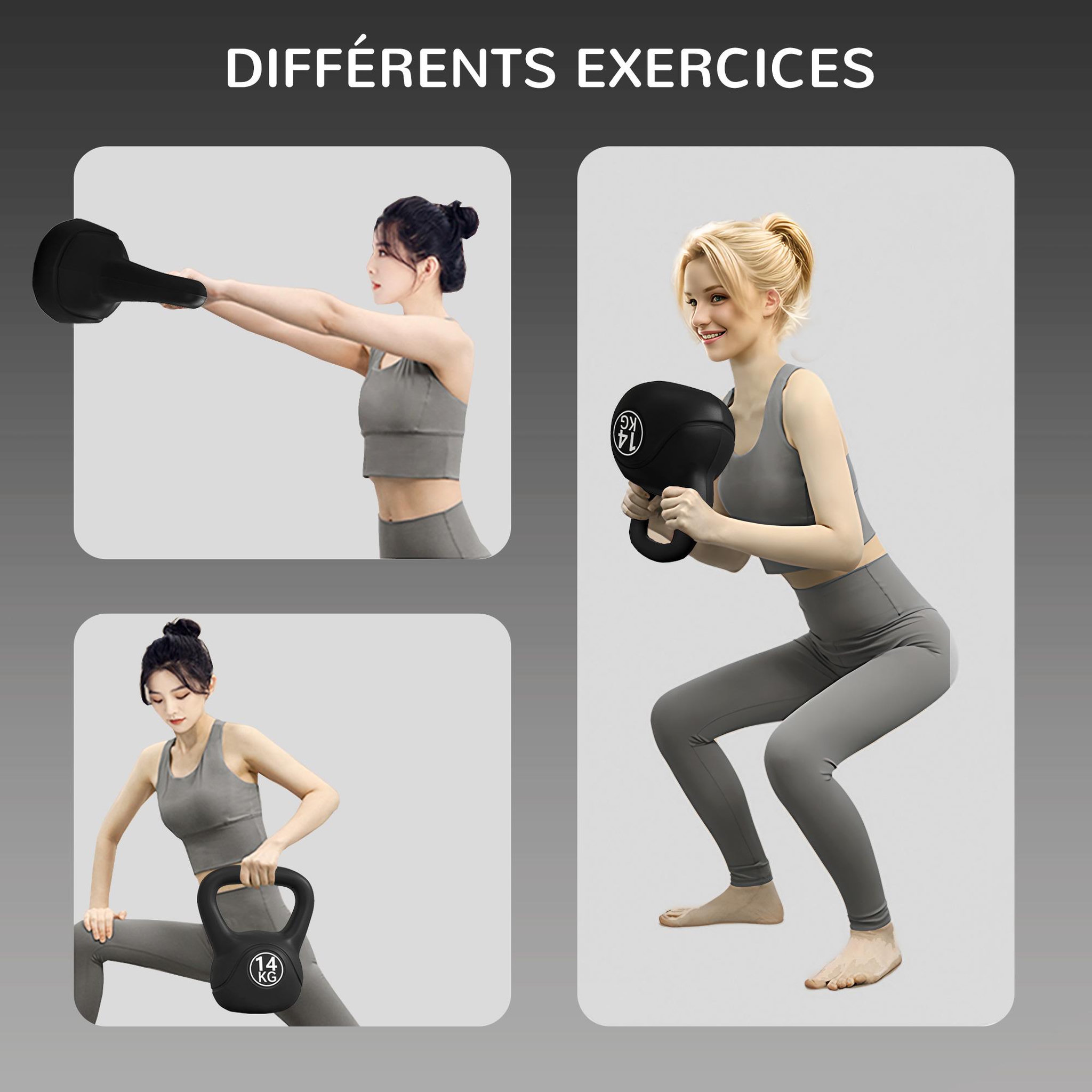 Voir la diapositive 6 : HOMCOM Kettlebell 14 kg - haltère boule - poignée ergonomique - pvc noir