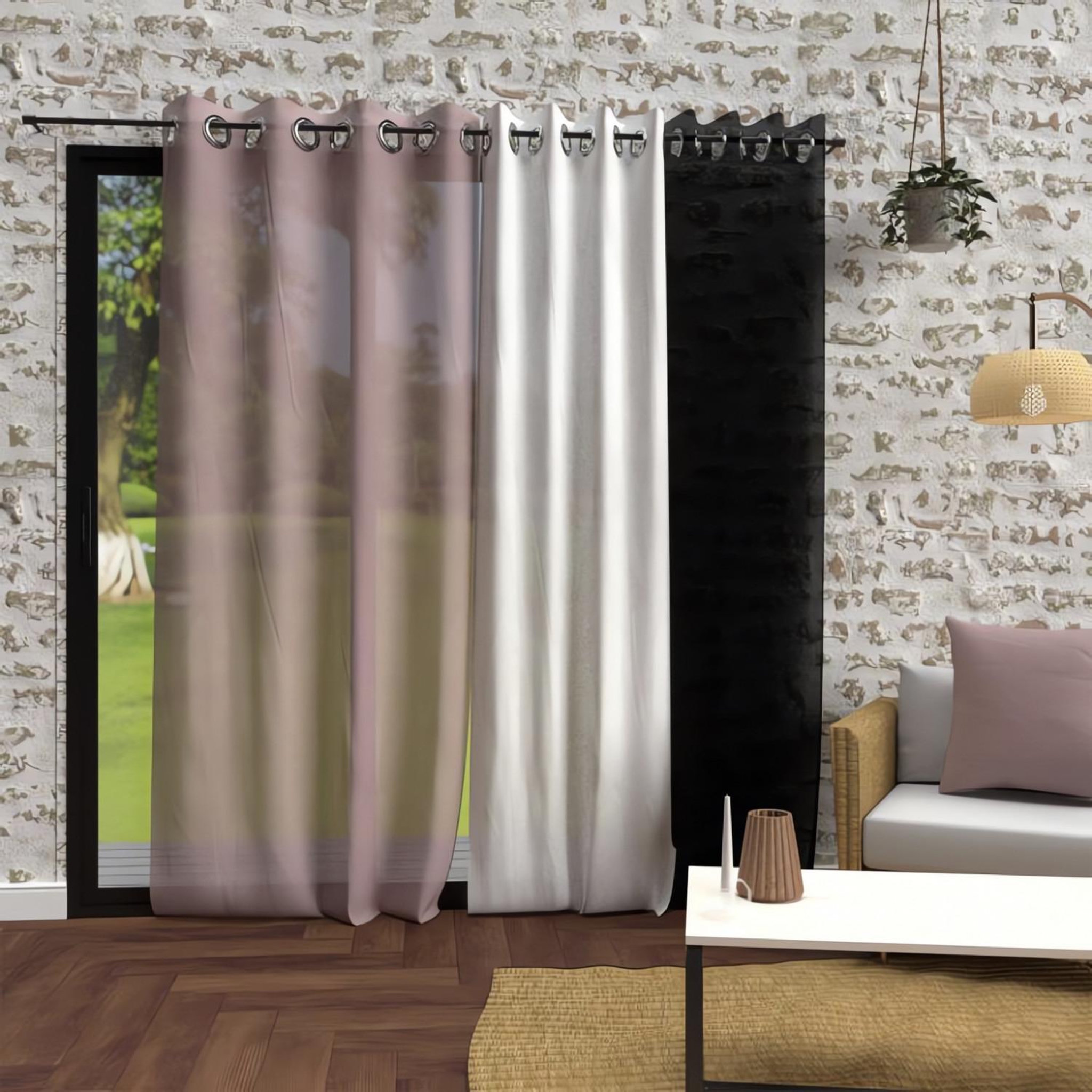 Voir la diapositive 2 : SOLEIL D'OCRE Voile à oeillets effet froissé 135x250 cm BOHEME, par Soleil d'Ocre