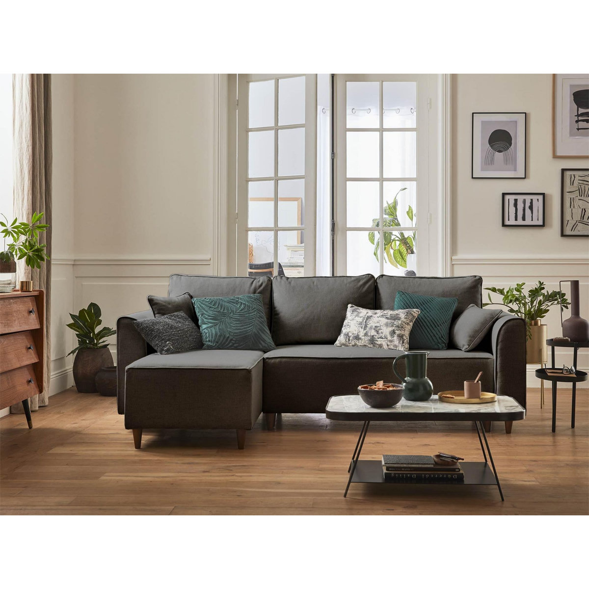 BEST MOBILIER Saphir - canapé d'angle réversible 4 places - convertible - avec coffre - en tissu