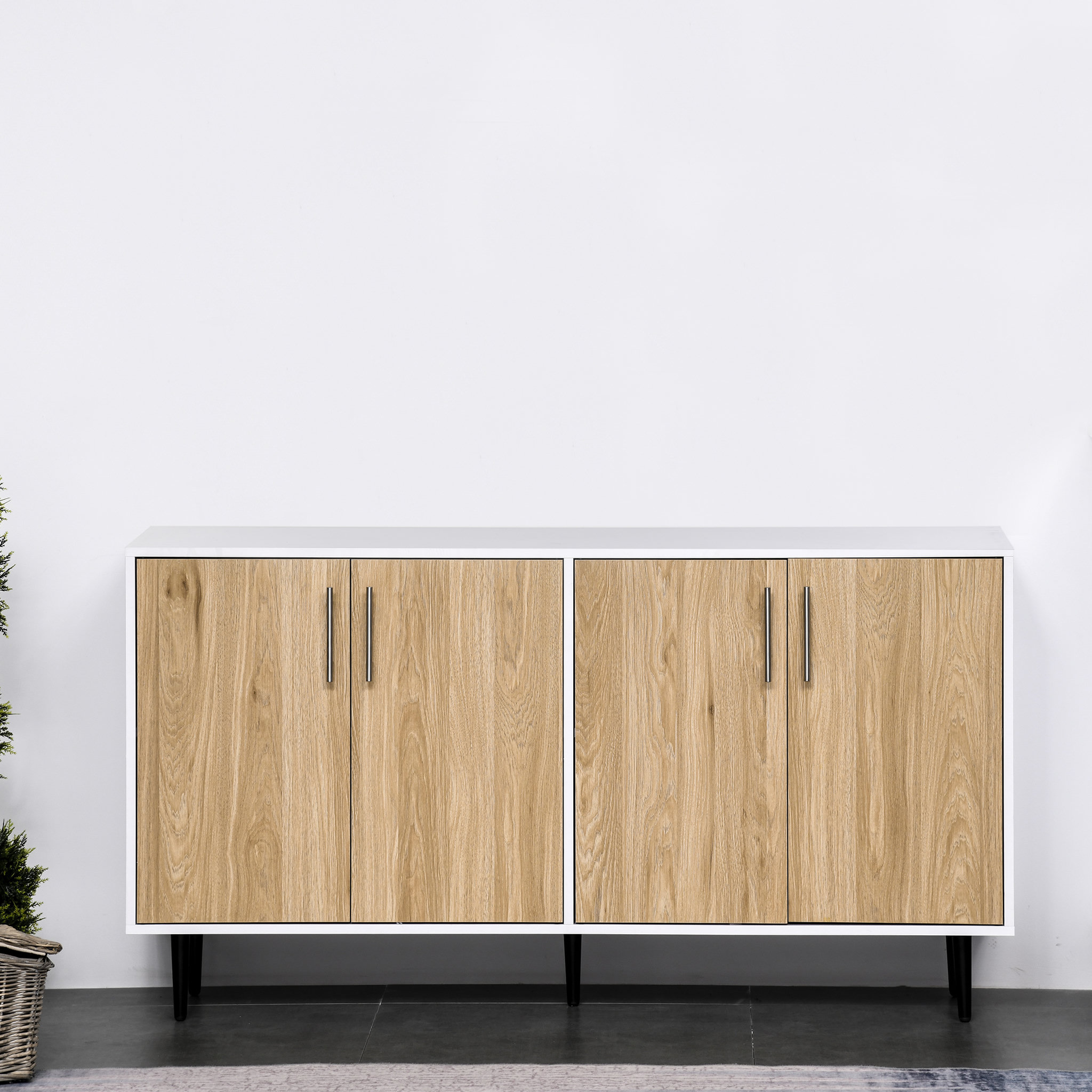 Voir la diapositive 2 : HOMCOM Buffet meuble de rangement 2 placards 2 portes avec étagères réglables blanc chêne clair