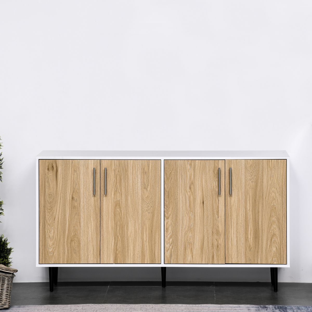 HOMCOM Buffet meuble de rangement 2 placards 2 portes avec étagères réglables blanc chêne clair