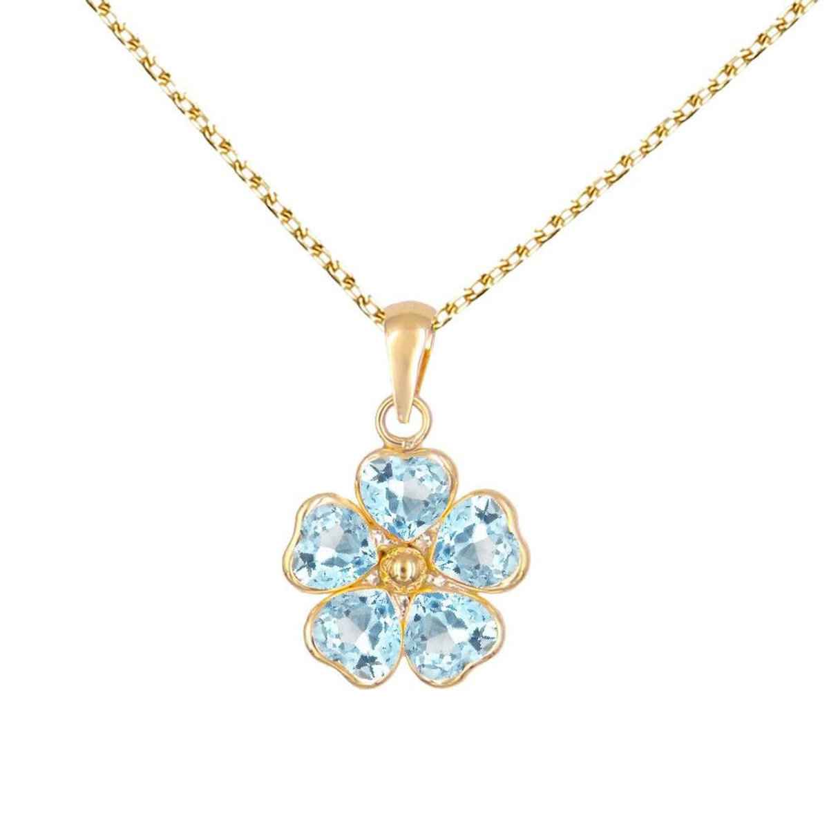 L'ATELIER D'AZUR Collier - Pendentif Or Jaune et Zirconiums - Motif Fleur - Chaine Dorée