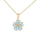 L'ATELIER D'AZUR Collier - Pendentif Or Jaune et Zirconiums - Motif Fleur - Chaine Dorée