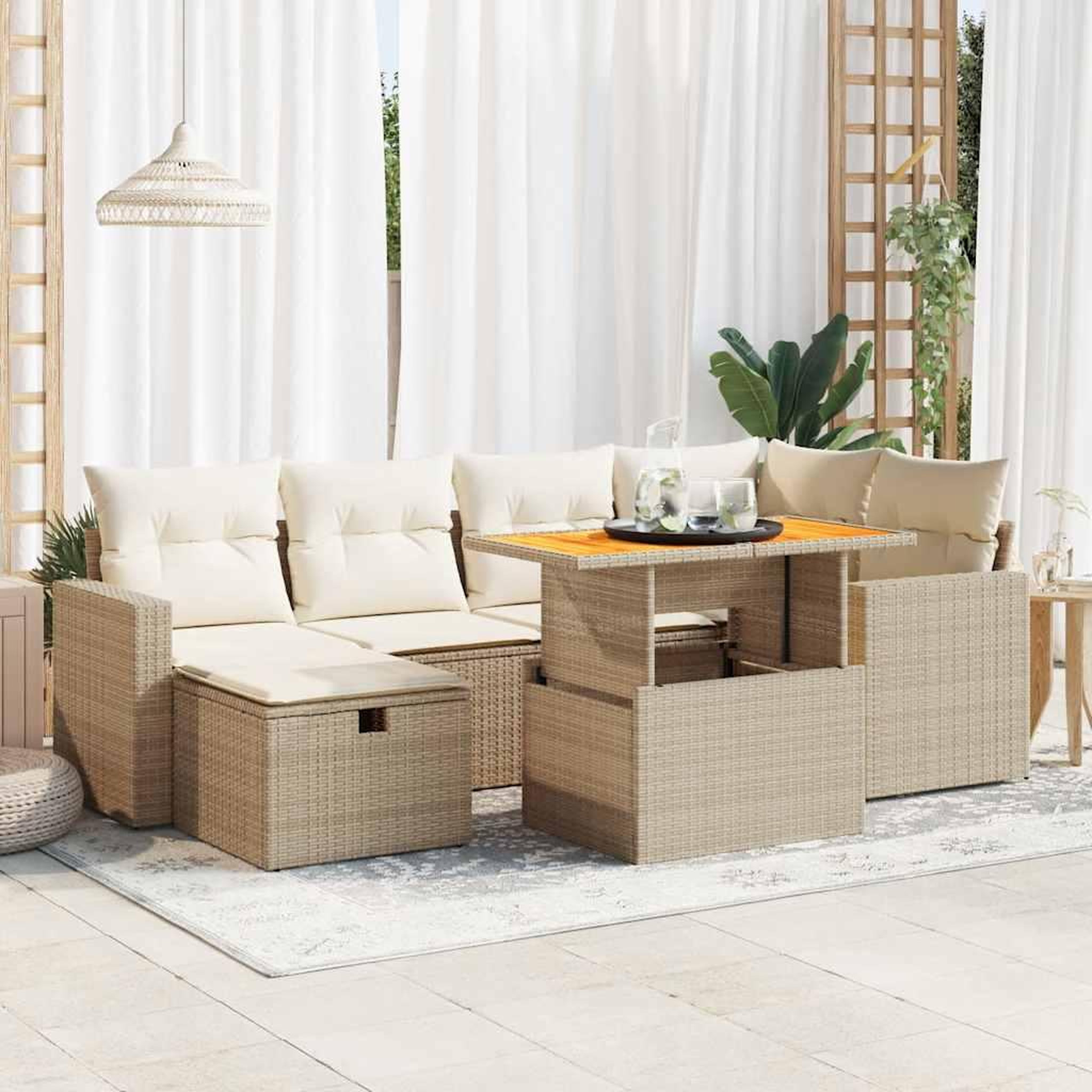 VIDAXL Salon de jardin avec coussins 8 pcs beige resine tressee acacia