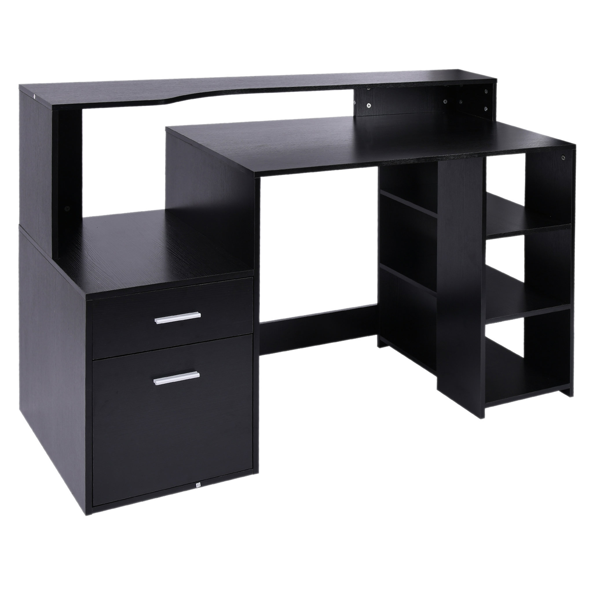 Voir la diapositive 1 : HOMCOM Bureau Informatique multimédia Design Multi-rangements 137 L x 55 l x 92 H cm noir