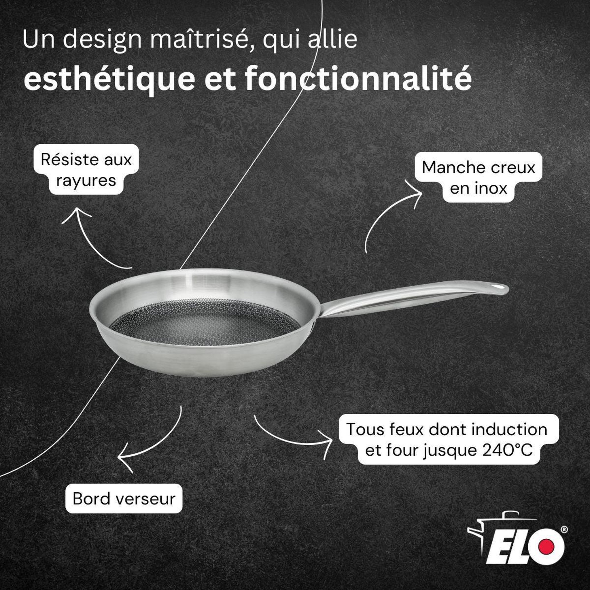 Voir la diapositive 3 : ELO Lot 3 faitouts elo relief solution 14/16/26cm et poêle 28cm