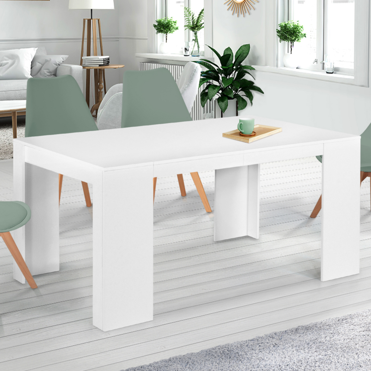 ID MARKET Table console extensible ORLANDO 6 personnes 140 cm bois blanc