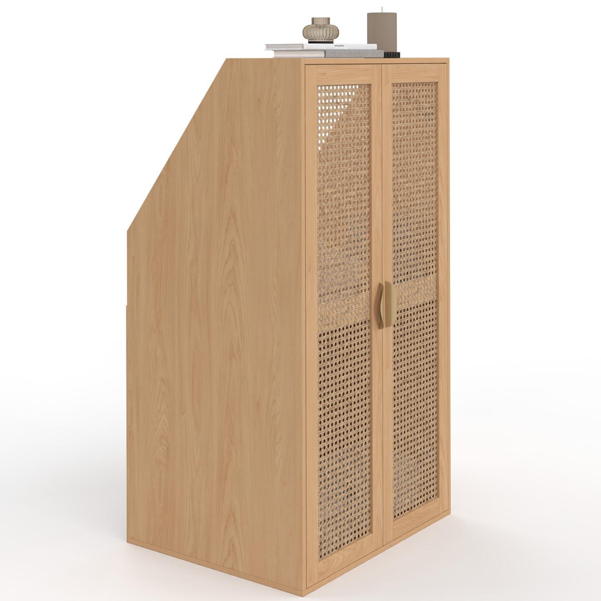 ID MARKET Armoire sous pente 2 portes edhen 60 x 50 x 70/110 cm bois et cannage