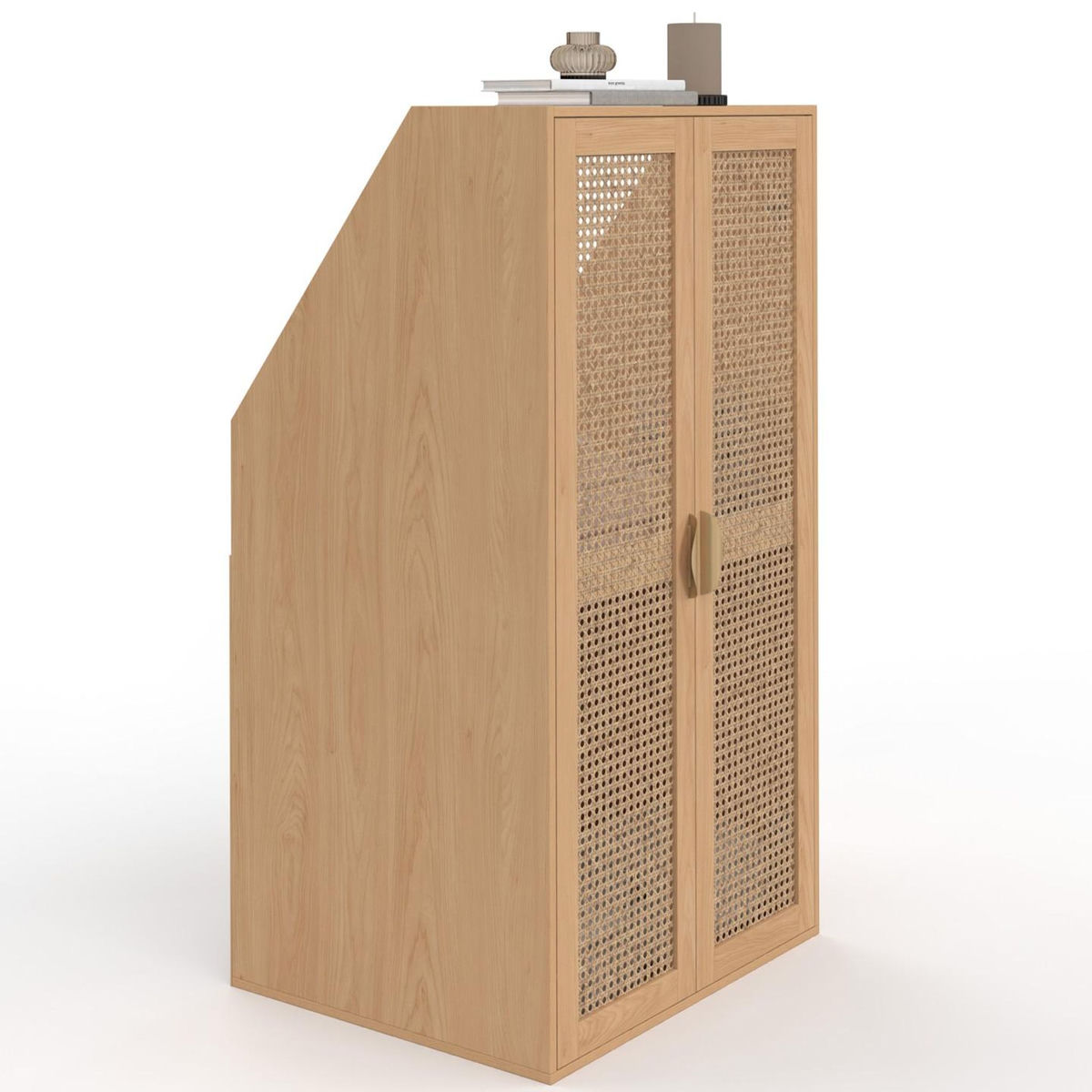ID MARKET Armoire sous pente 2 portes EDHEN 60 x 50 x 70/110 cm bois et cannage