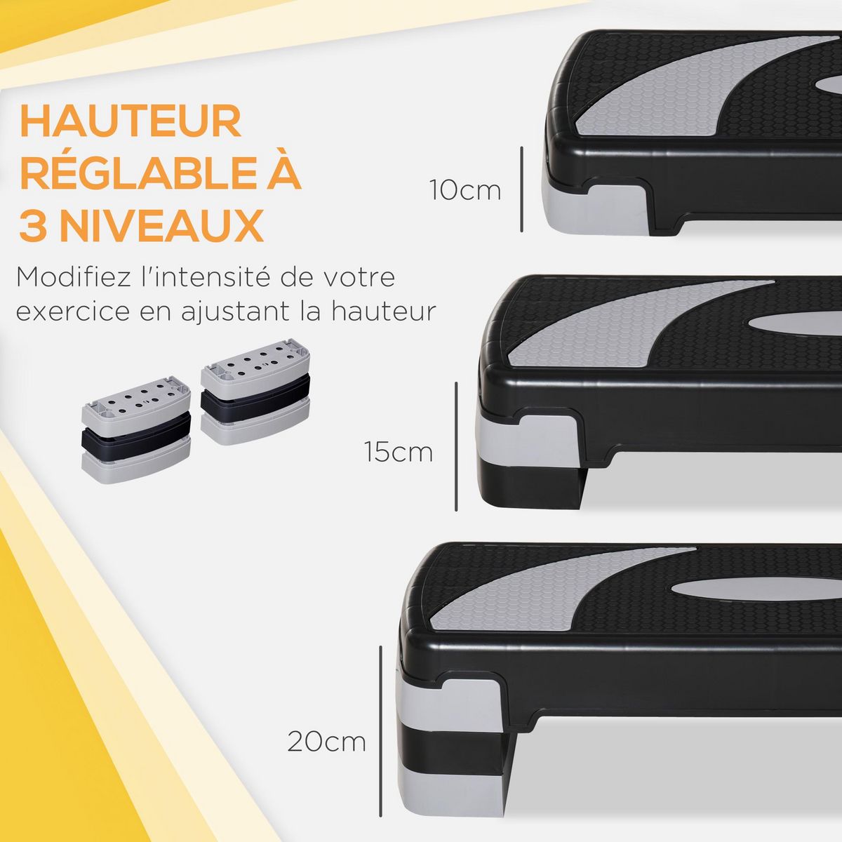 HOMCOM Stepper Fitness Aerobic hauteur reglable surface antiderapante 80 x 31 x 20 cm noir gris clair