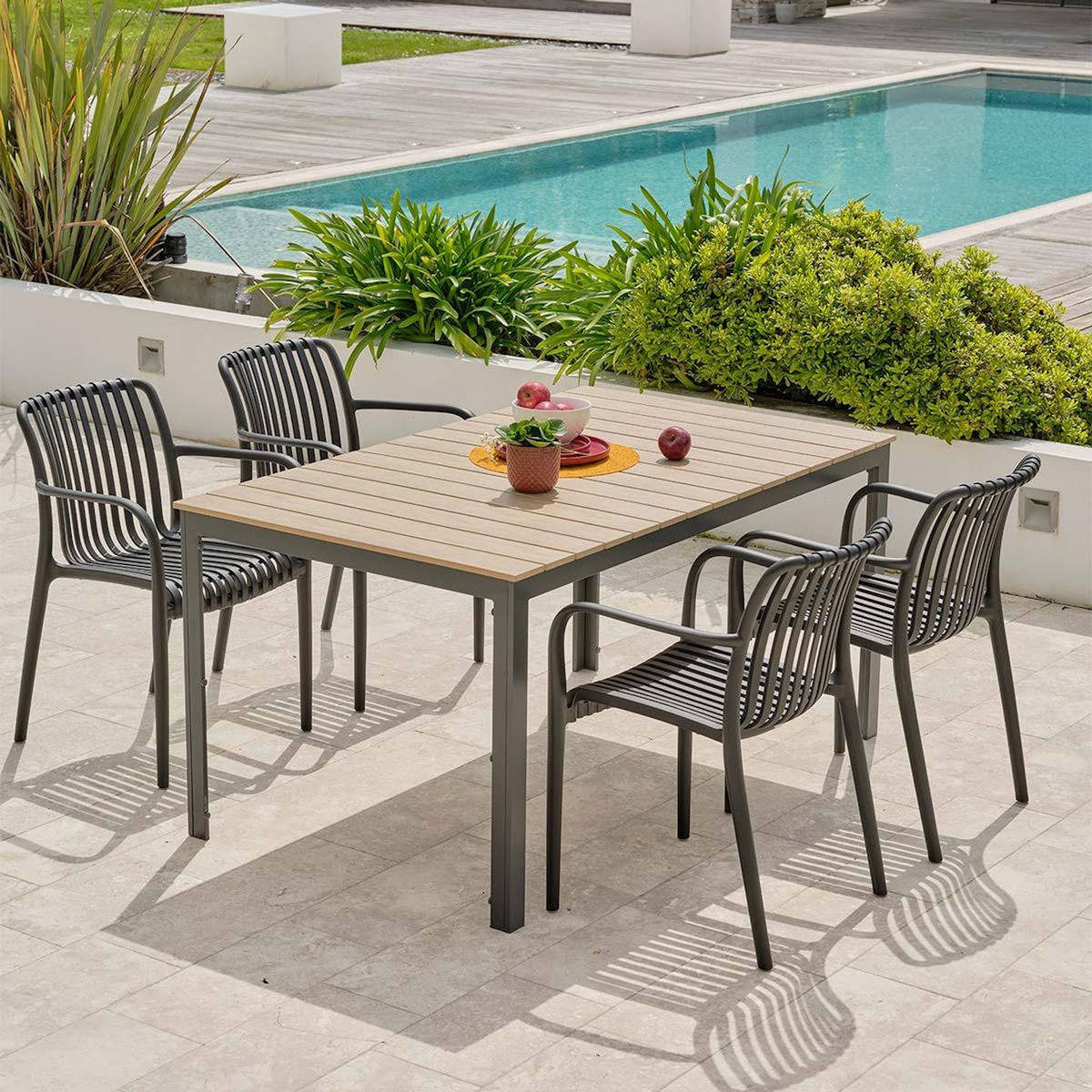 Paris Prix Ensemble Table de Jardin & 4 Fauteuils  Boston & Tiago  150cm Gris Anthracite