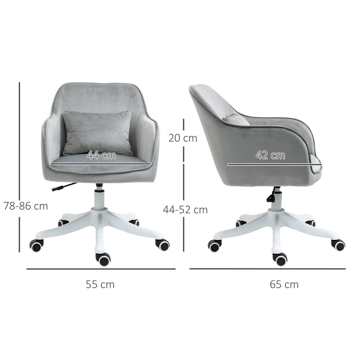 HOMCOM Chaise de bureau velours fauteuil bureau massant coussin lombaire intégré hauteur réglable pivotante 360° gris clair