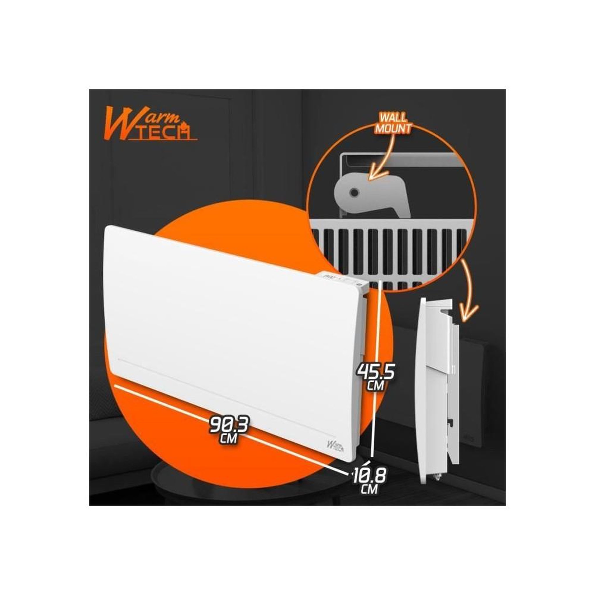 Voir la diapositive 4 : Warmtech Radiateur électrique à inertie fonte horizontal 2000 W thermostat LCD Fil pilote 6 modes IP24, blanc
