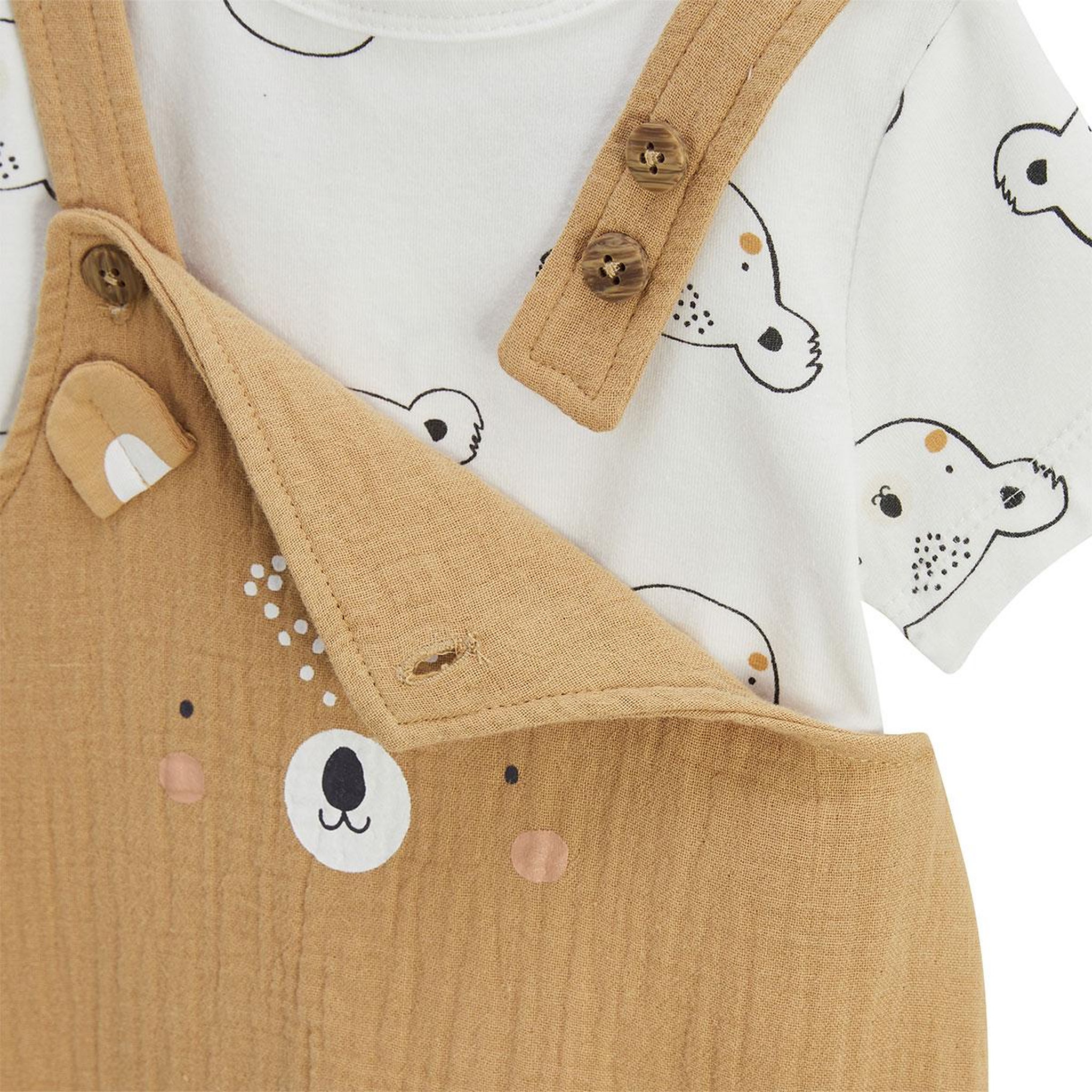 Voir la diapositive 3 : Petit Béguin Ensemble salopette bébé en coton gaufré et t-shirt mini rêve
