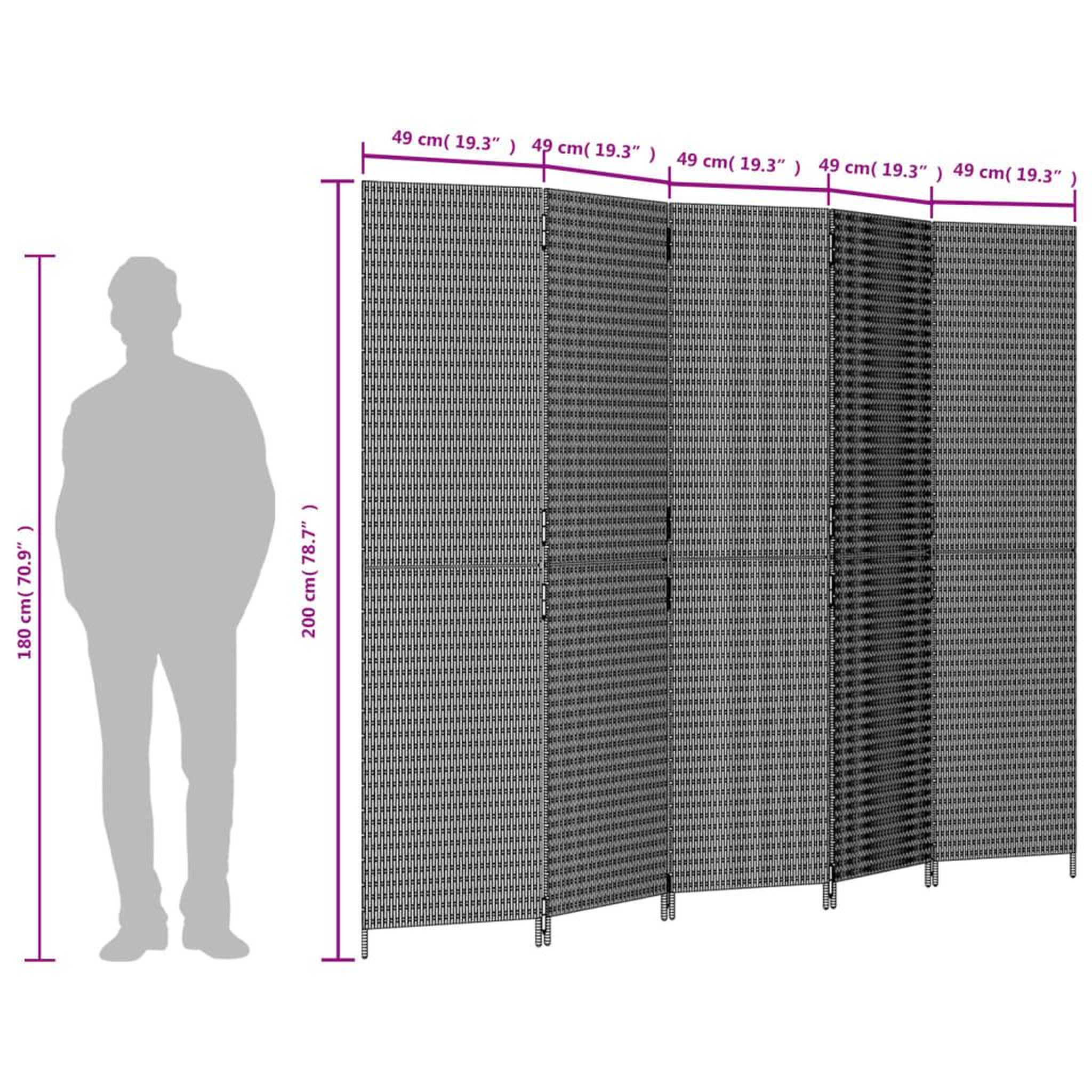 Voir la diapositive 6 : VIDAXL Cloison de separation 5 panneaux marron resine tressee