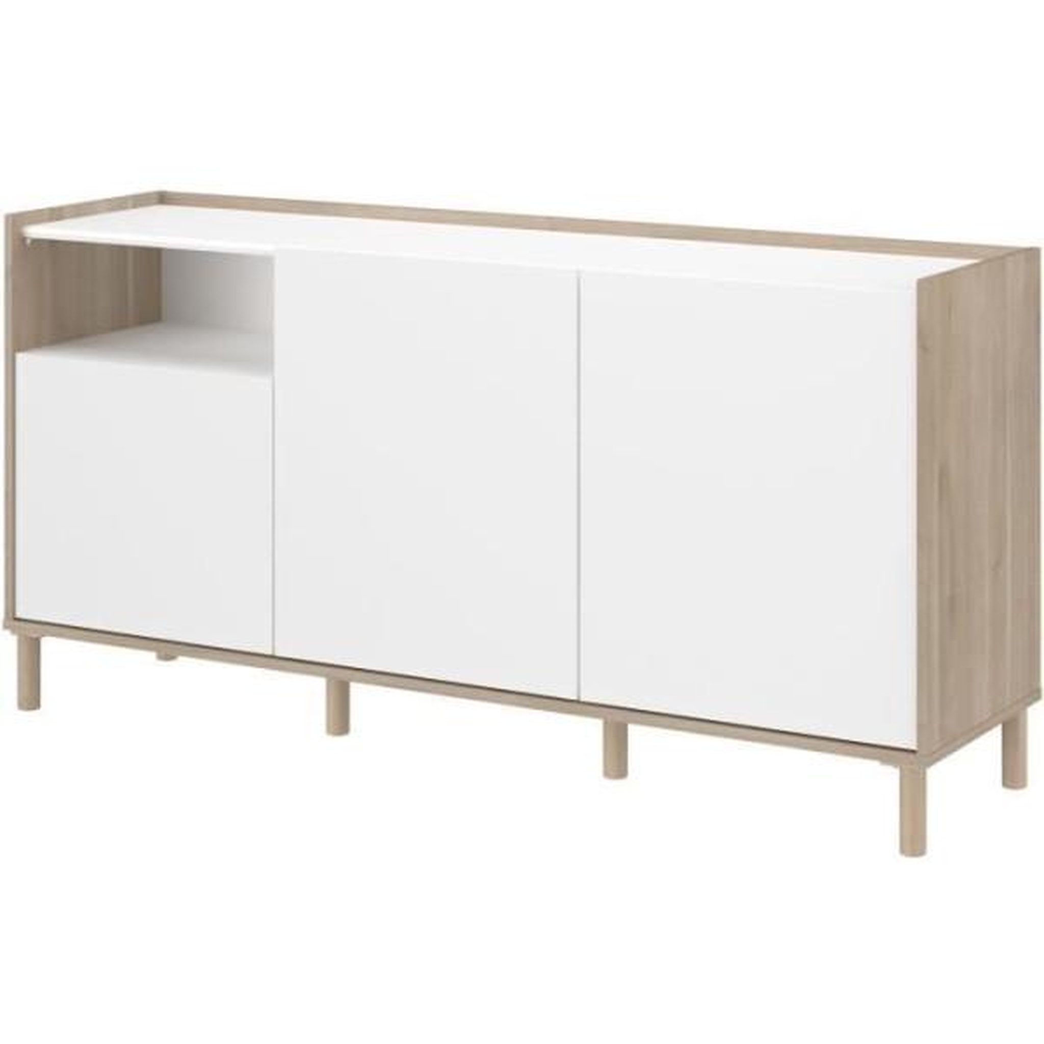 Voir la diapositive 3 : PARISOT Buffet MORPHOS - L 150 x P 40 x H 74,5 cm - Décor blanc / Chene - 3 portes - PARISOT