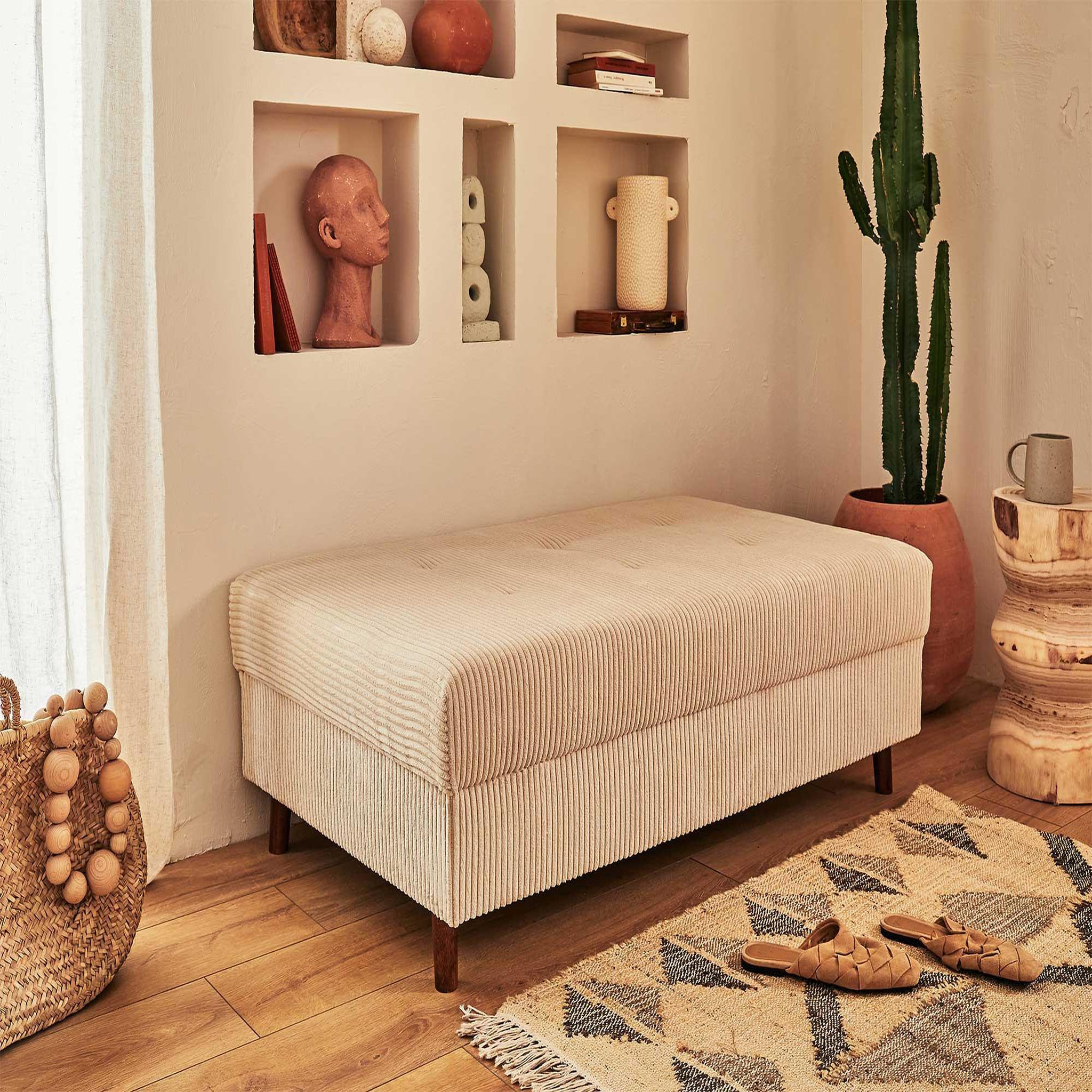 Voir la diapositive 4 : LISA DESIGN Rune - canapé d'angle droit - 4 places - avec pouf d'appoint - en velours côtelé