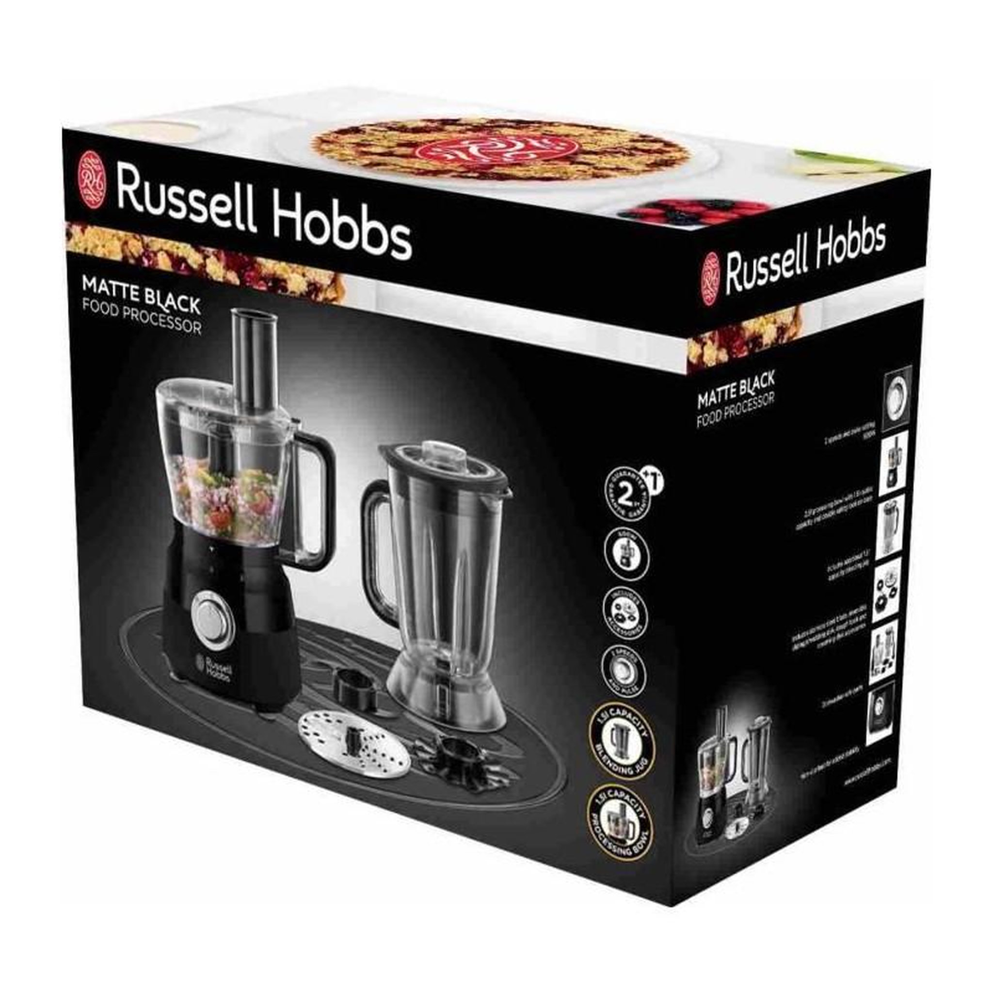 Voir la diapositive 2 : Russell Hobbs Robot Multifonction - RUSSELL HOBBS - Matte Black 24732-56 - 600 W - Bol 2,5 L - Lames inox - Disque réversible - Noir mat