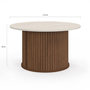 Voir la diapositive 4 : ID MARKET Table basse ronde JULIETTE 70 cm lattes effet noyer et plateau travertin
