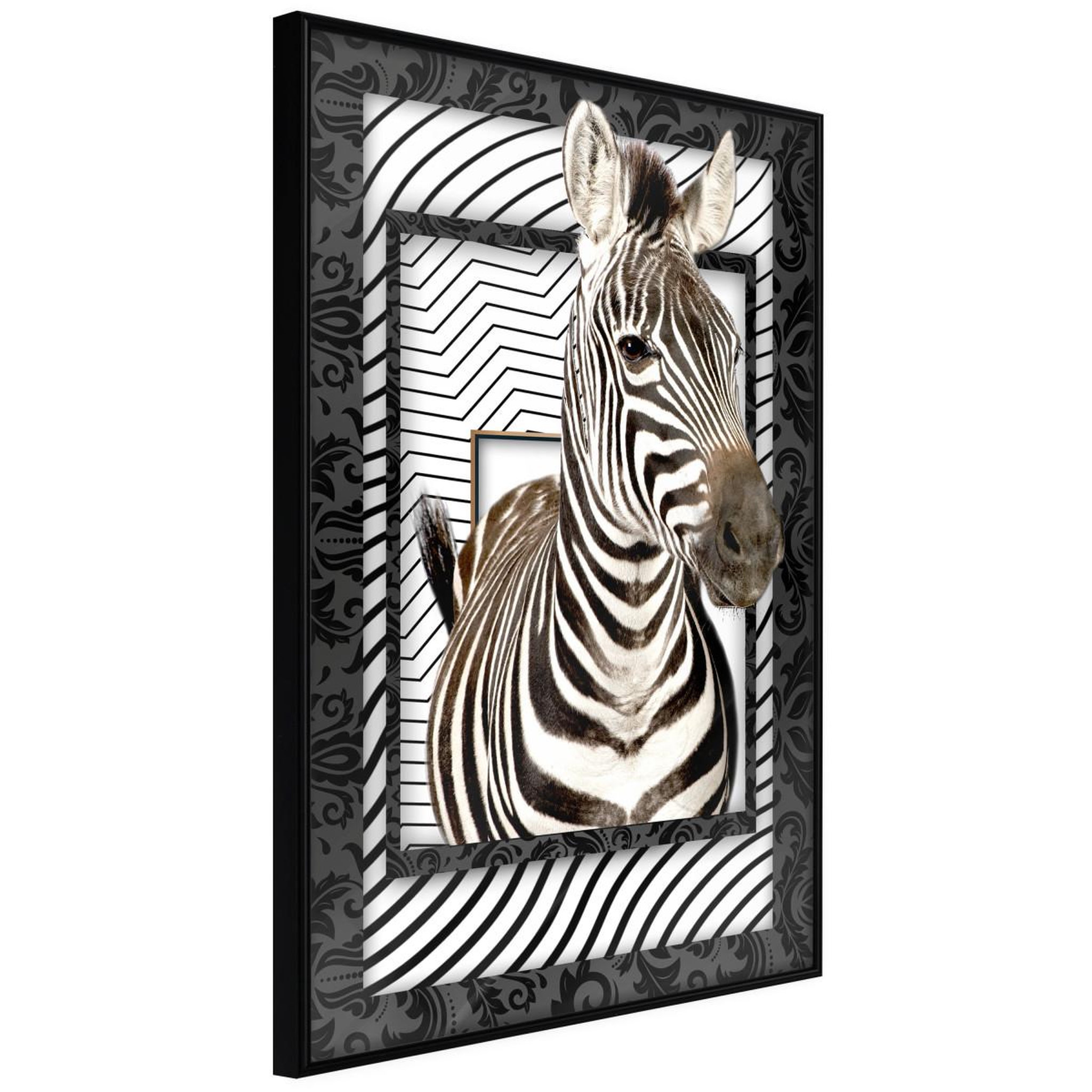 Paris Prix Affiche murale encadrée  zebra in the frame. Coloris disponibles : Noir, Jaune