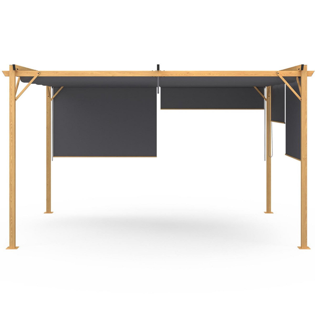 ID MARKET Pergola édition exclusive effet bois toit rétractable 3x4M et 4 stores gris anthracite