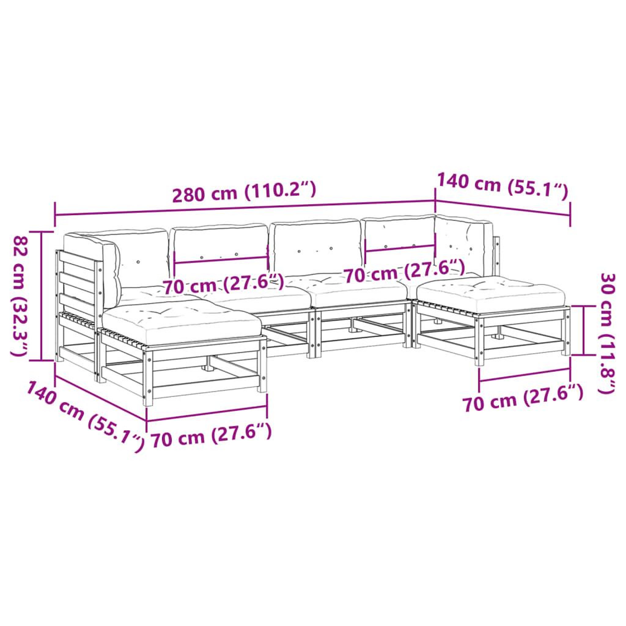Voir la diapositive 6 : VIDAXL Salon de jardin 6 pcs avec coussins cire marron bois pin massif