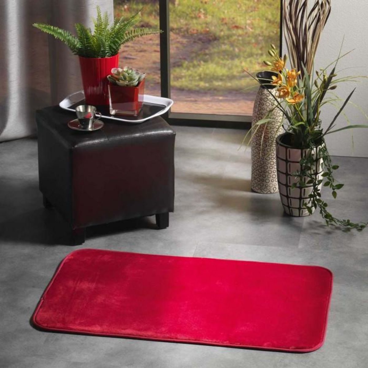 Paris Prix Tapis Uni en Flanelle  Flanou  50x80cm Carmin