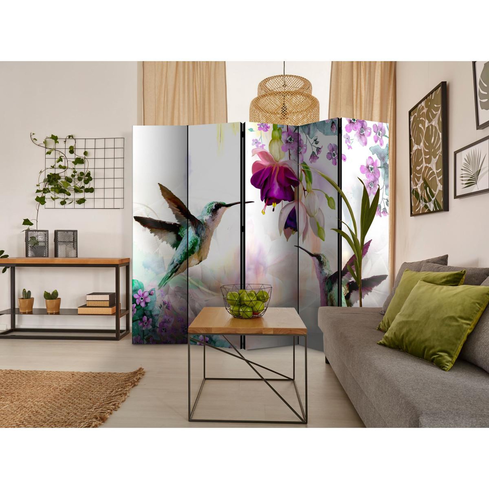 Voir la diapositive 2 : Paris Prix Paravent 5 volets  hummingbirds & flowers  172x225cm