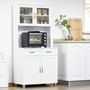 Voir la diapositive 2 : HOMCOM HOMCOM Armoire de cuisine contemporaine multi-rangement 2 placards portes grand tiroir coulissant panneaux MDF blanc