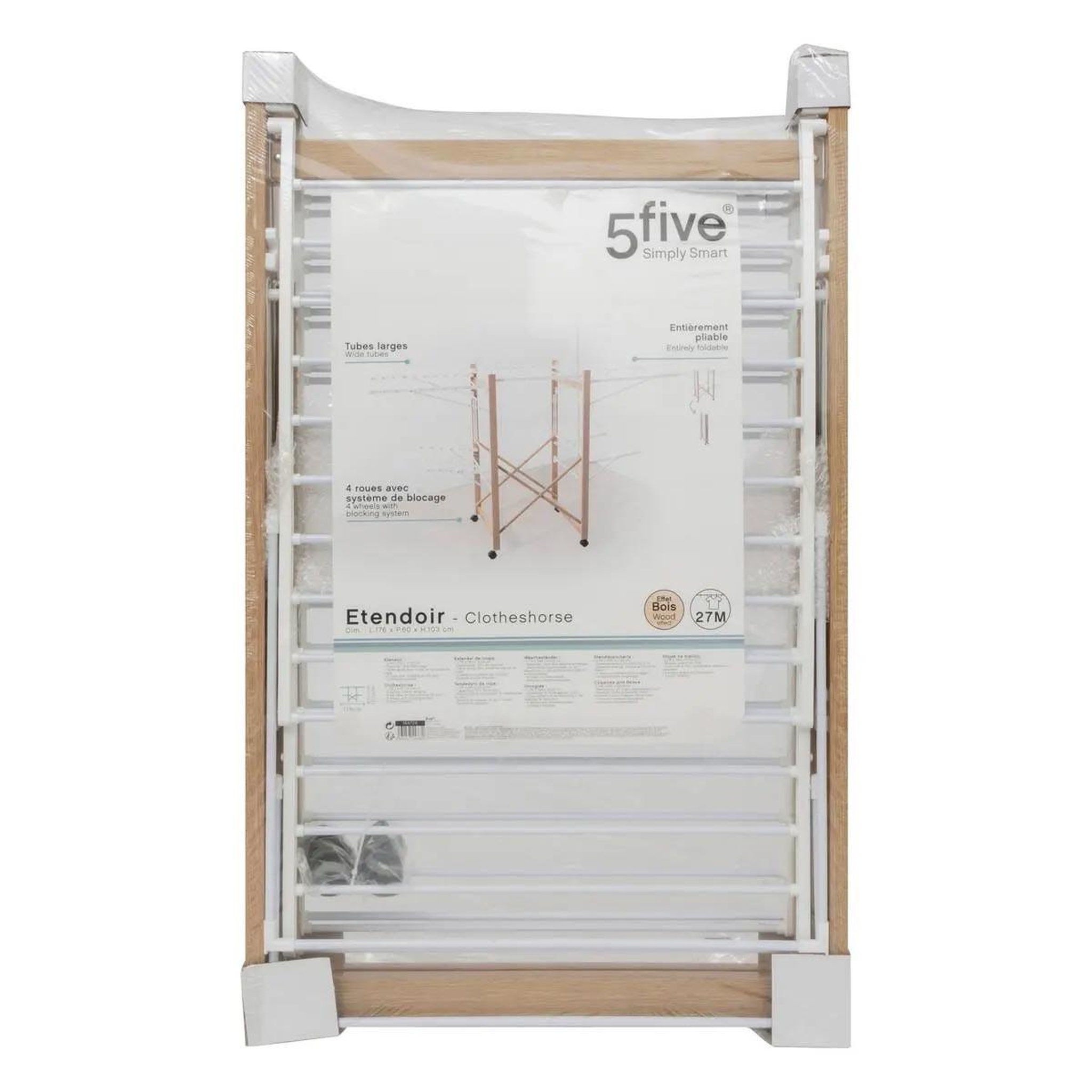 Voir la diapositive 3 : FIVE Étendoir à linge  4 roulettes  27m naturel